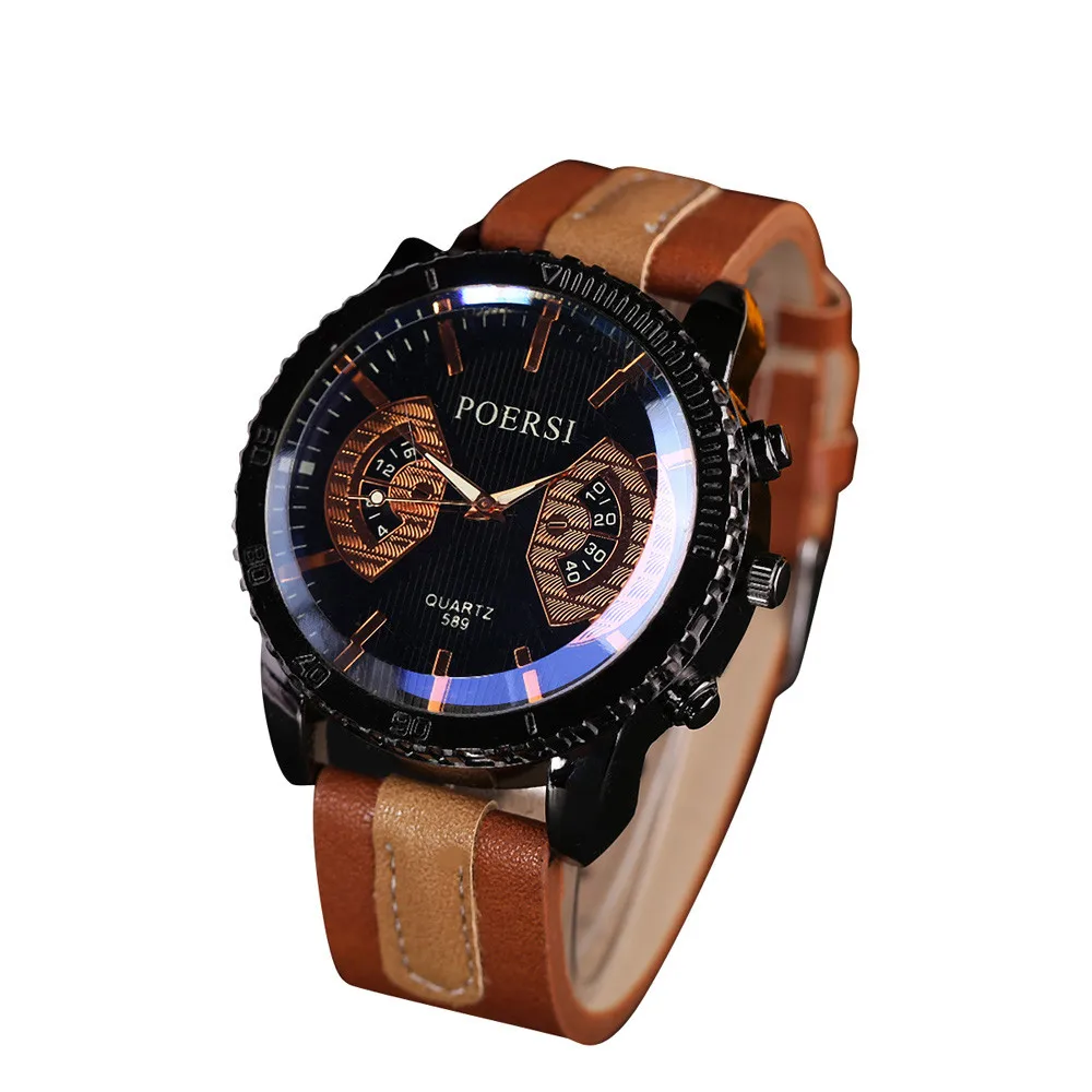 Retro Design Leather Band Watches Men Top Luxury Men's Watches Analog Quartz Faux Leather Sport