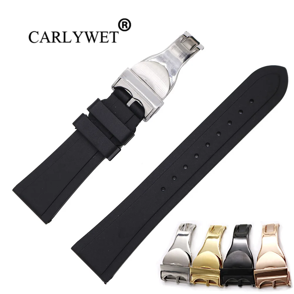 Ремешок для часов CARLYWET 22 мм черный водонепроницаемый силиконовая резина сменный