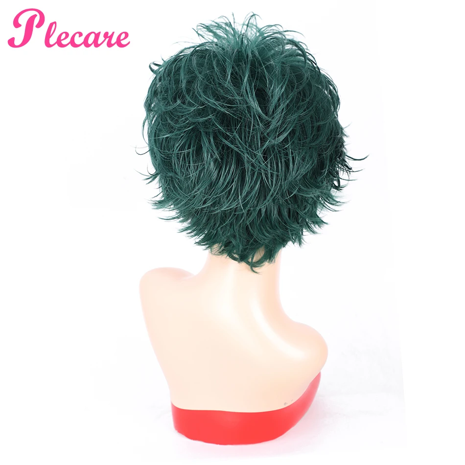 Plecare Short Wavy Wig Ombre Green High Density Heat Resistant Hair Synthetic Wig For Black/White Women Anime Cosplay/Party Wigs