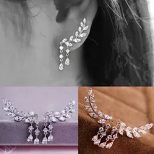 Новое поступление женские серебряные/золотые цвета кристалл лист длинные серьги Роскошные свадебные украшения для женщин