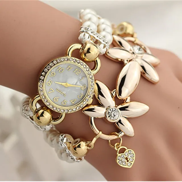 Hot Luxury Flower Pearl Bracelet Watch Women Fashion Wristwatches Ladies Rhinest Hot Luxury Flower Pearl Bracelet Watch Women Fashion Wristwatches Ladies Rhinest