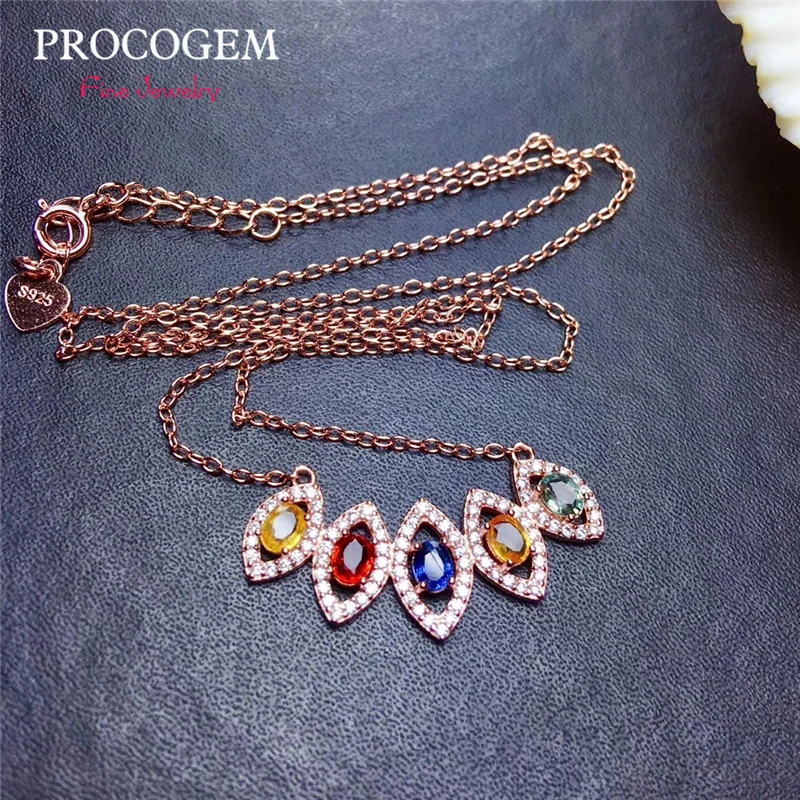 

New 5A Natural Fancy Sapphire with CZ Necklaces for Women High quality Genuine gemstone Fine jewelry 925 Sterling Silver #474
