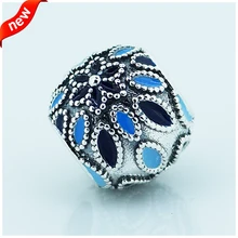 Подходит для Pandora Браслеты собор Роза голубой эмалью серебряные бусины 925 пробы серебро талисманы DIY ювелирных