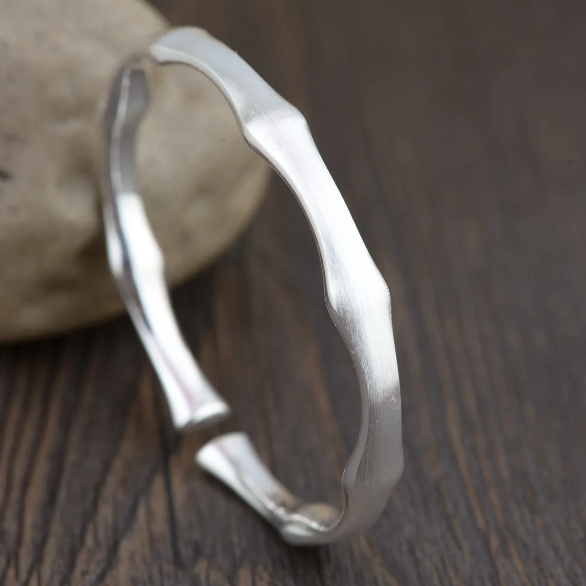 

Brush Finishing Simple Silver Cuff Bangle Bamboo Bracelet Luxury Bracelets And Bangles Women Jewelry Bjoux Pulsera Gifts SBR0007