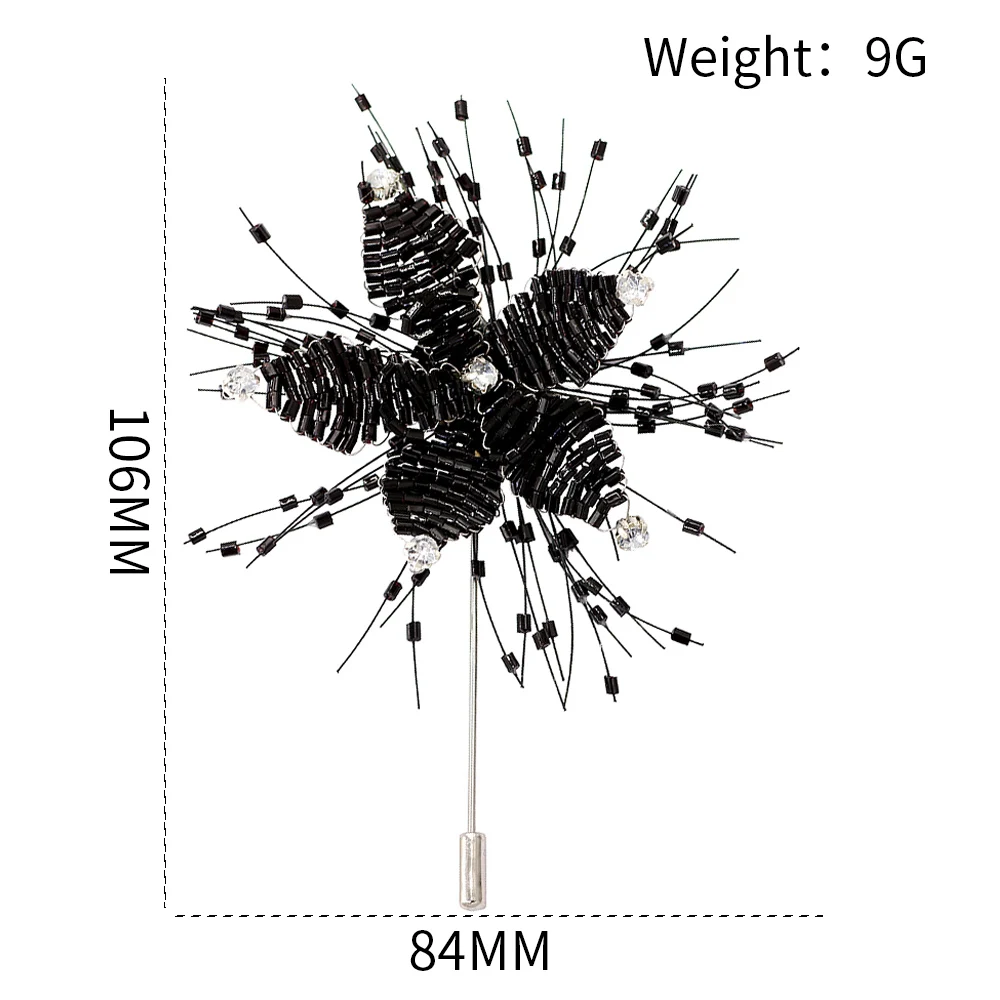 PULATU, черный цветок, броши для женщин, ручная работа, бисер, брошь со стразами, булавки для мужских костюмов, ювелирные аксессуары, высокое качество