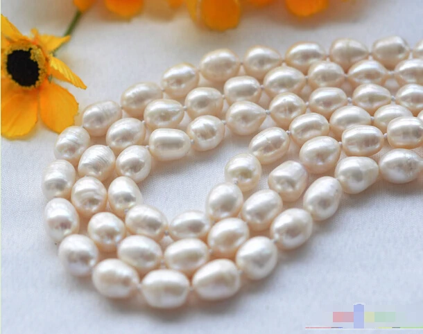 

Free shipping@@@@@ P3767 3row 23" 12mm rice white Freshwater cultured pearl necklace mabe