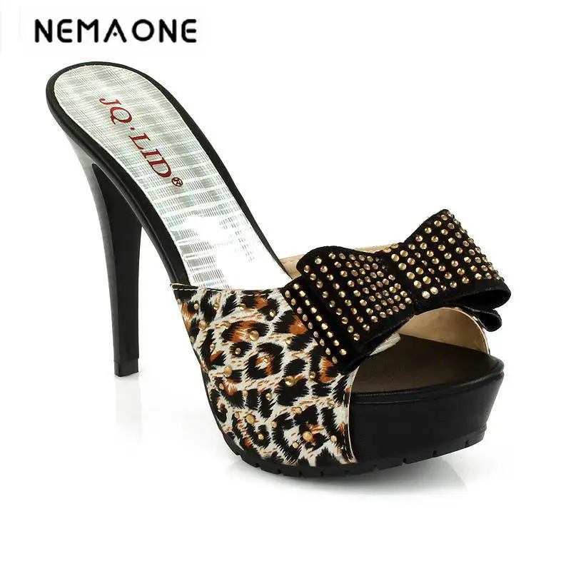 Summer women slipper platform high heel slipper butterfly knot thin heel slides shoes woman black beige women sandals venchale 2018 summer new cow leather solid outside butterfly knot high thin heel three colors casual pointed toe women s slides