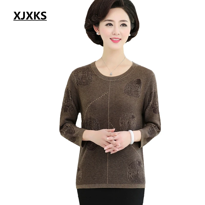 

XJXKS High Quality Spring Sweater Knitwear 2019 New Round Neck Women Sweater 7/10 Sleeve Ladies Bottoming Shirt Loose Women Tops
