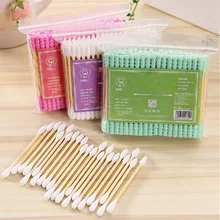 100 шт./упак., ватный тампон с двойной головкой, женский макияж, хлопковый бутоном наконечником для медицинских деревянных палочек, ушные палочки для носа, инструменты для очистки