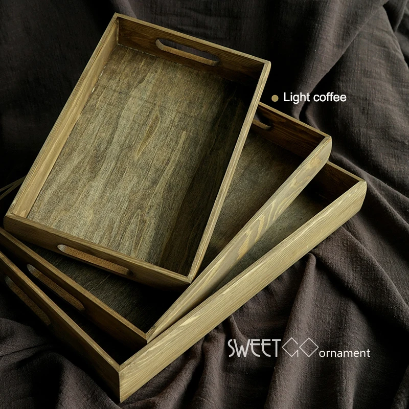 

SWEETG Vintage Wood tray handmade rectangle cupcake pallet wedding table decoration perfume/makeup/food /jewelry storage box