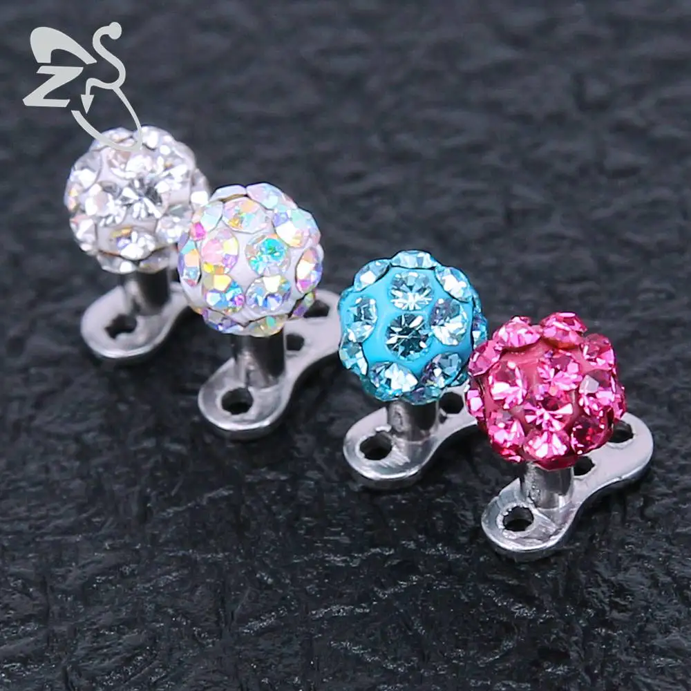 

2Pcs Cute CZ Crystal Ball Dermal Anchor 316L Stainless Steel Internally Threaded Top Dermal Piercing Skin Divers Hide In Jewelry