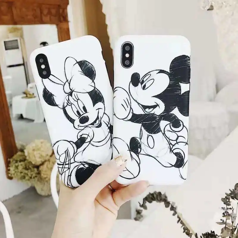 

Cartoon Cute Mickey Phone Case for iPhone7 6 8 Plus Fashion Sketch Stick Figure Cartoon Back Cover for iPhoneX XS MAX Case