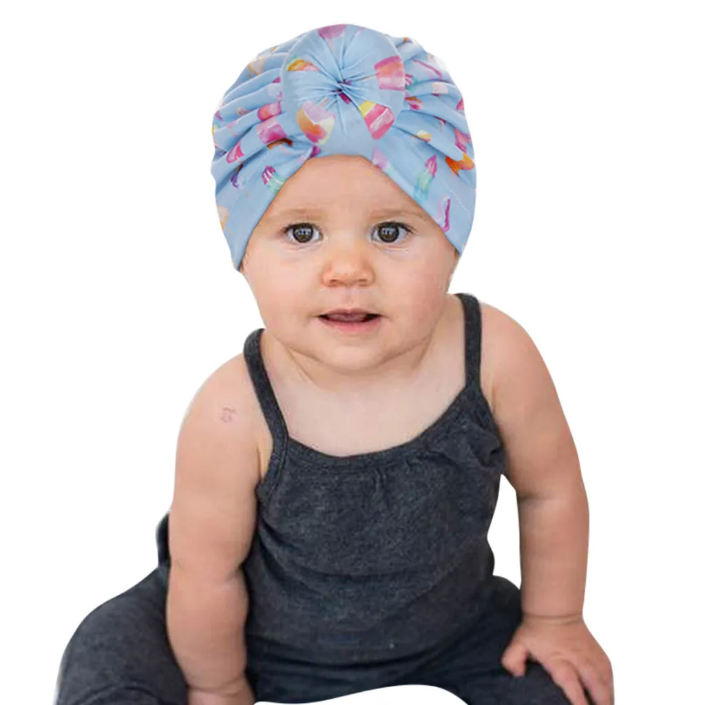 

Unisex Fashion Newborn Baby Girls Boys Printed Knot Hemming Beanie Hat Cap