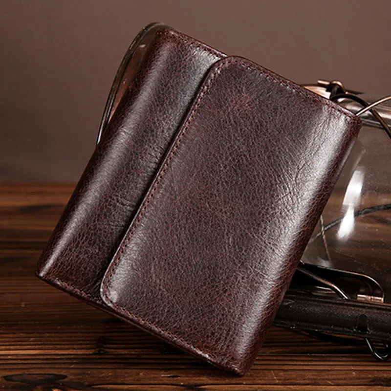 

Men Genuine Leather Wallet Vintage Pocket Credit Card Holder Famous Brand Small Money Bag Oil Wax Cowhide Coin Purse