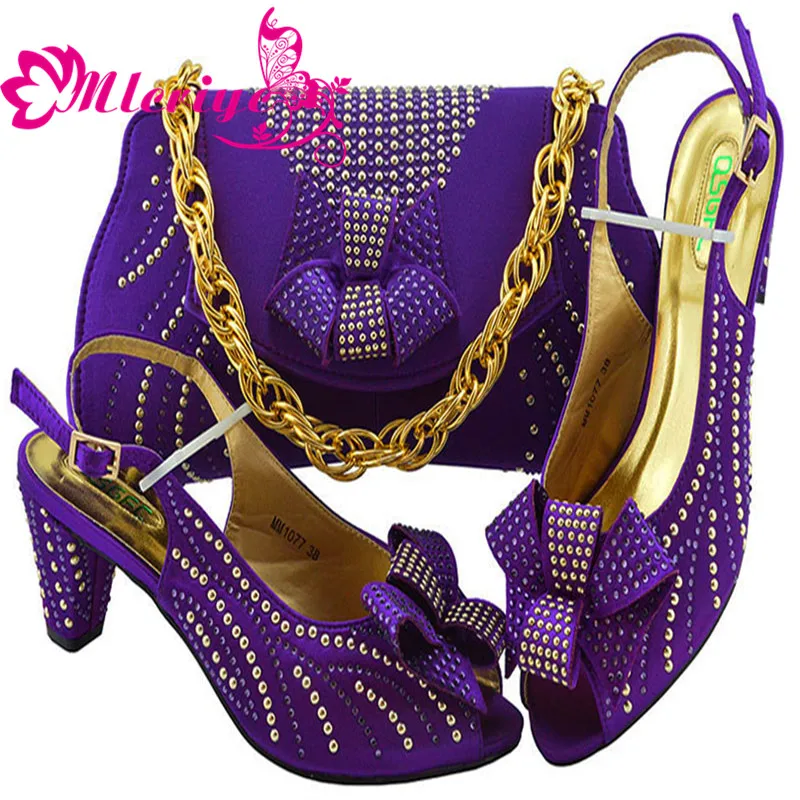 New Arrival Italian Shoes with Matching Bags 2019 Women Wedding Shoes and Bag Set MM1077 with Rhinestone Party Pumps