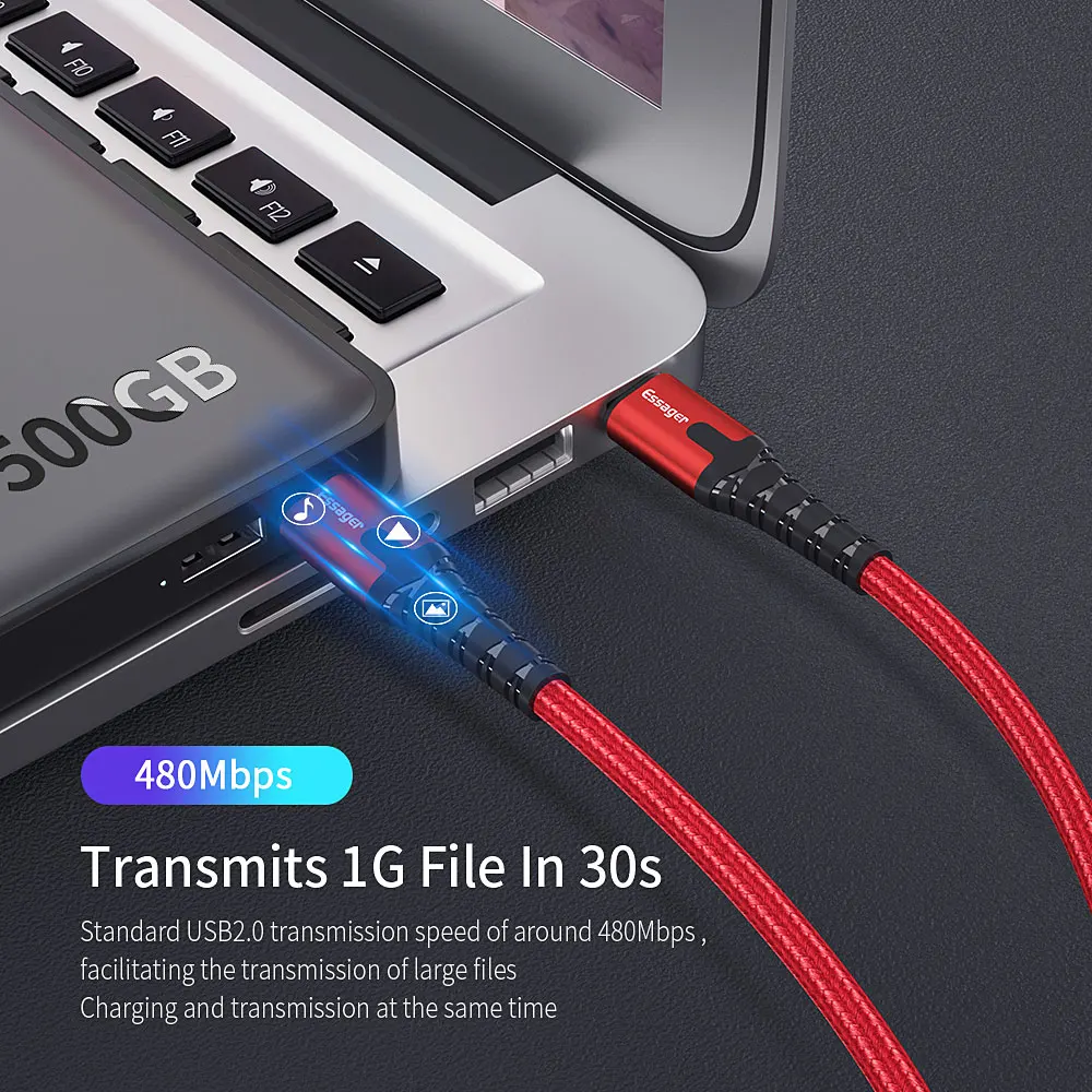 Кабель Essager 60 Вт usb type-C-USB C для samsung S10 S9 Macbook Pro Quick Charge 4,0 USBC PD быстрое зарядное устройство USB-C-кабель type-C