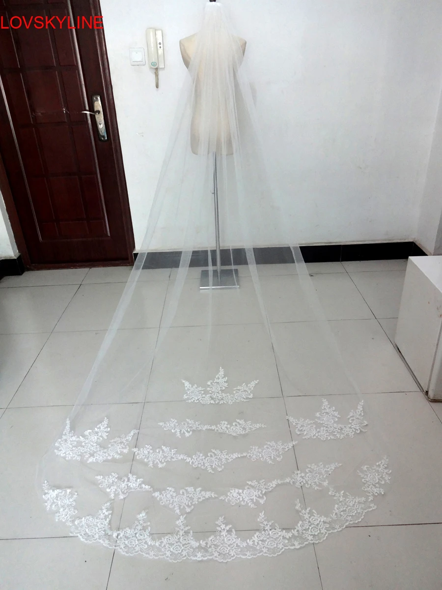 

Free shipping 2018 new arrive one layer 3M Bridal Veil Lace edge Tulle Ivory Wedding Voile Bridal Veil Wedding Dresses with comb