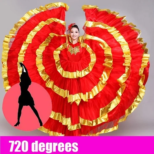 Танец фламенко платье женские золотые боковые юбки Бальные танцевальные платья испанская одежда женская Современная сценическая одежда DN3581 - Цвет: 720 degrees