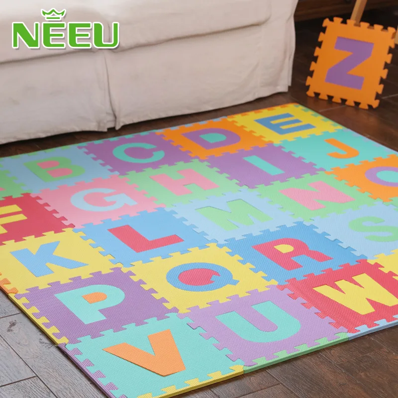 Neeu Kids Puzzle Alphabet 26 Tiles and Edges Play Mat EVA foam Exercise Play Mat Interlocking Tiles