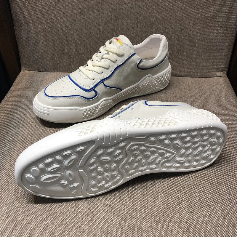 Casuais Preto Fundo Desenhador Sapatos azul Verão Genuínos Macio Primavera Do Branco Sapatilhas Couro Respirável De Homens wXgqSCn6
