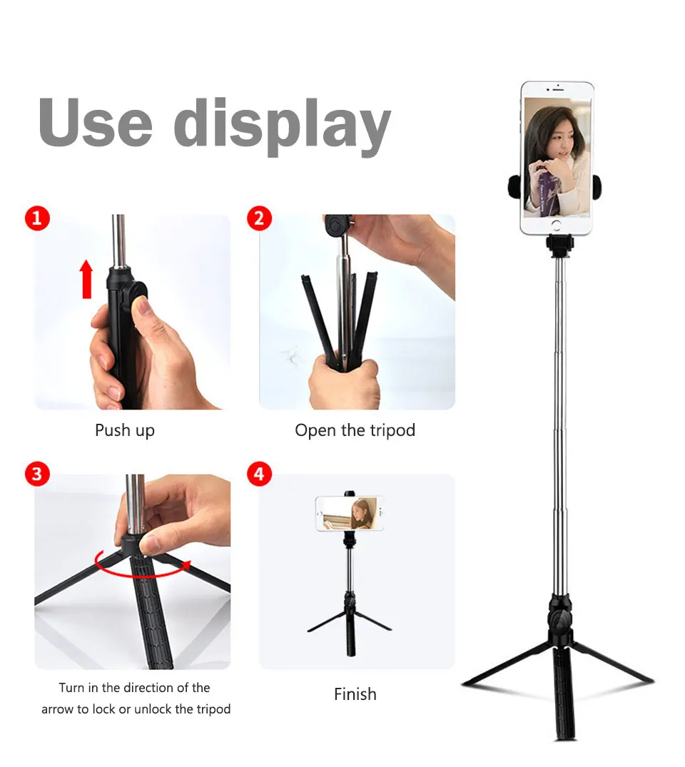 Wireless Bluetooth Selfie Stick Mini Tripod Extendable Monopod Universal Portable Handheld for IOS Android Smart Phone (4)