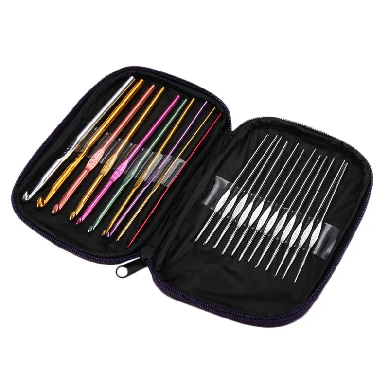 22 шт., разноцветные Алюминиевые крючки для вязания крючком, набор спиц, плетение, ремесло с сумкой, вышивка, рукоделие, поставка