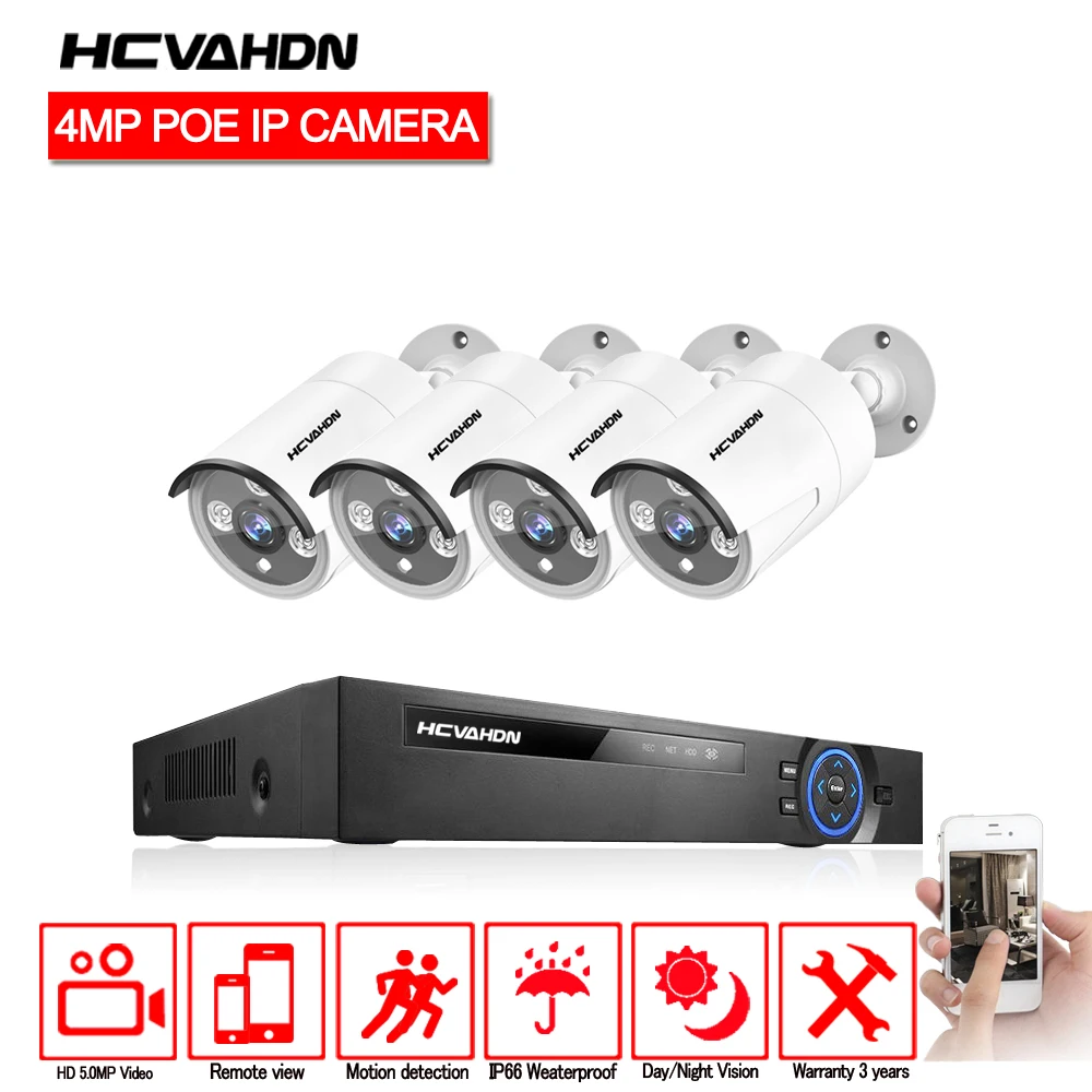 

HCVAHDN Outdoor 4CH NVR CCTY System AHD 5MP Home Security Surveillance Kit Xmeye App 4.0MP POE IP Camera Night Vision Waterproof