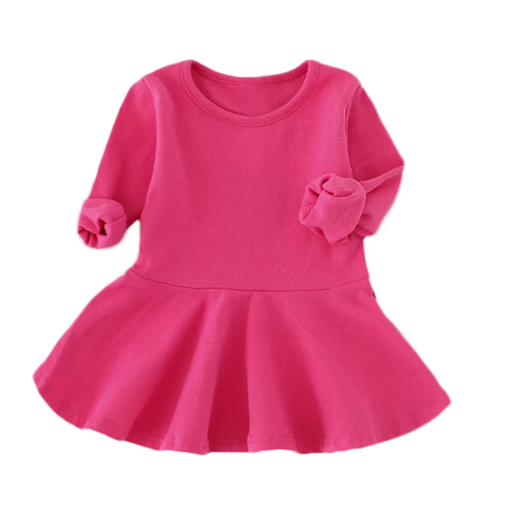 Vestido infantil/платье для маленьких девочек; 7 ярких цветов; однотонное Повседневное платье принцессы с длинными рукавами для малышей; одежда для маленьких девочек