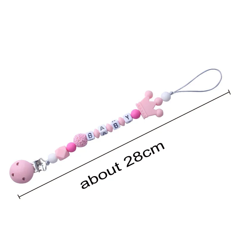 1pcs Pink Silicone Personalised Name Baby Pacifier Clips Crochet Beads Silicone Crown Pacifier Chain Holder Baby Shower Gift