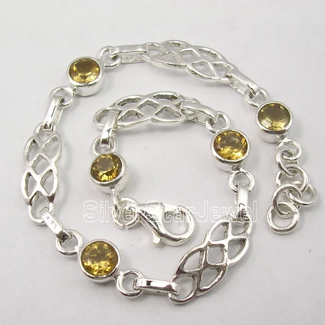 Chanti International Solid Silver Amazing Yellow Citrines Gems Solid Silver Amazing Yellow Citrines Gems Stylish Cast Bracelet 7 5 8