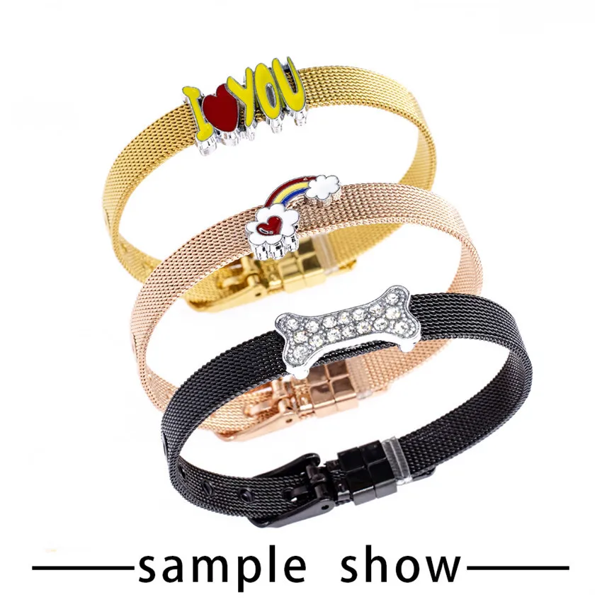 Bracelet Jewelry Stainless Steel Bracelet for Men Resin Mesh Armband Bangles Slide Charms for Jewelry Making Rose Black Blue Color Women Bracelet