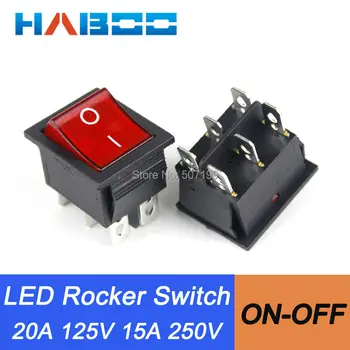 

50pcs/lot 6pins 2positions illuminated rocker switch KCD2 on-off 250V 2 way rocker switch with led for the household appliances