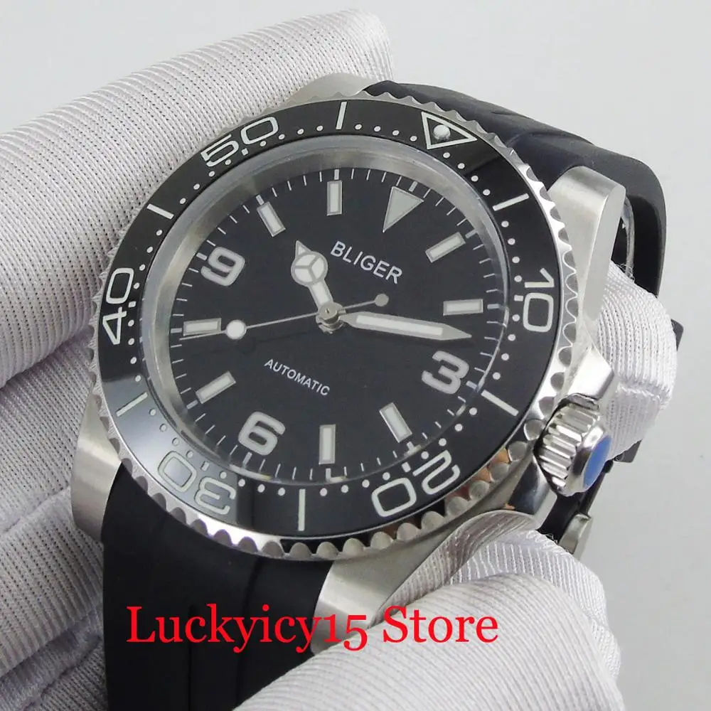 

BLIGER Logo/Nologo Men's Watch With Automatic Movement 40mm Rubber Strap Auto Date Wristwatch