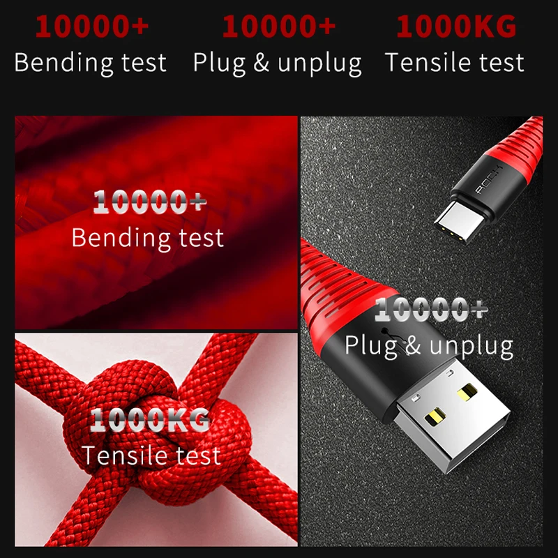 Высокопрочный кабель USB С, 3А Высокопрочный кабель USB С, 3А