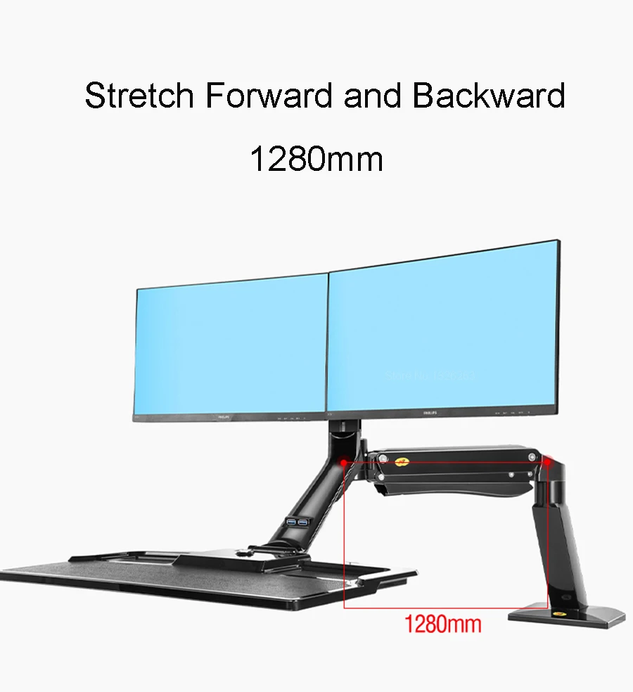  NB FC40-2A Ergonomic Computer Sit Stand Workstation 22-27 inch Dual Screen Monitor Mount Bracket wi
