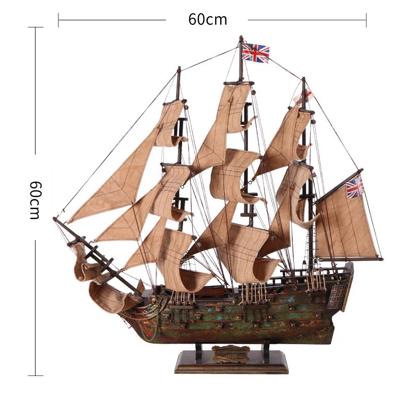 Винтажная модель парусной лодки, собранные украшения 60 см из цельного дерева, корабль, деревянная лодка, ручная модель, аксессуары для европейского ремесла - Цвет: Светло-серый