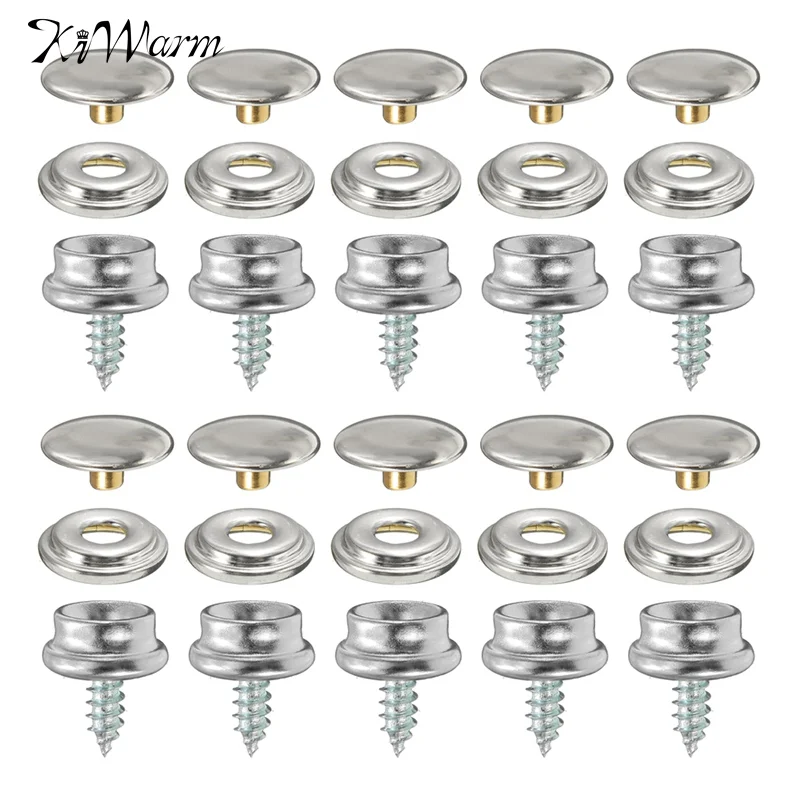 

30 Pcs 3/8" 15mm Snap Fastener Screw Buttons Copper And Stainless Steel Material Consists Of Buttons Sockets And Screw Studs