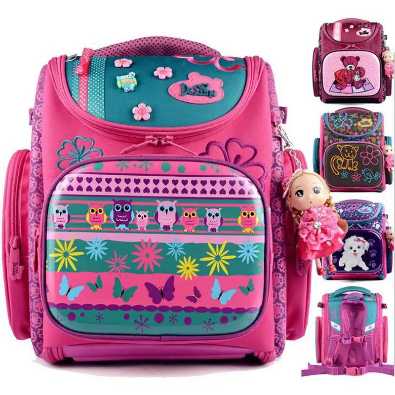 

Delune Brand Primary Grade 1-3 School bag Kids Cute Cartoon Dog Owl Pattern Schoolbag Children Girls Orthopedic School Backpack