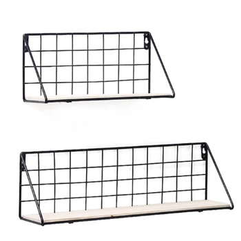 

2Pcs Wooden Iron Wall Shelf Wall Mounted Storage Rack Organization for Kitchen Bedroom Home Decor Kid Room Diy Wall Decoration