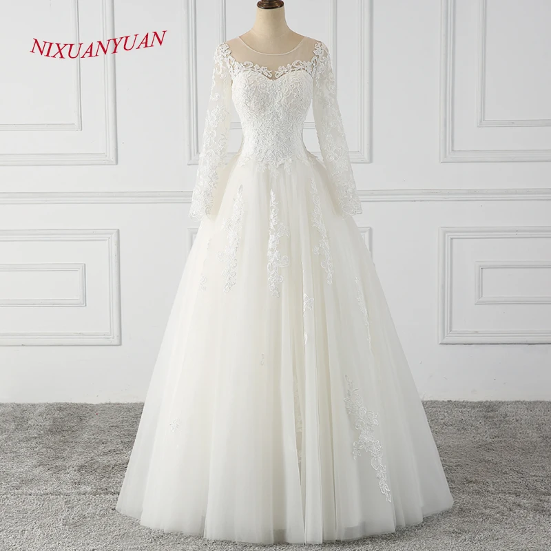 

NIXUANYUAN 2019 New Design Elegant Appliques Bride Ball Gown White Ivory Tulle Wedding Dress 2018 vestido de noiva With Sleeves