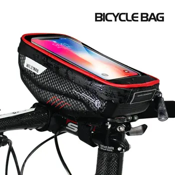 

WILD MAN Bicycle Touch Screen Frame Phone Bag Mountain Bike Waterproof Handle Bar Bag Front Tube Bag for Smartphone GPS Case