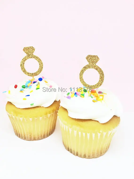 gold diamond ring Glitter Cupcake Toppers Bridal Shower Cupcake toppers, Wedding Cupcake toppers