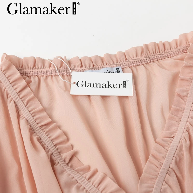 Glamaker, сексуальное сатиновое пляжное короткое платье с рукавом-фонариком, женское облегающее мини-платье с v-образным вырезом для вечеринки, лоскутное, с оборками, Элегантное летнее платье