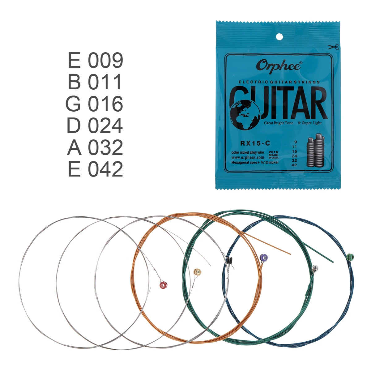 

Orphee 6pcs/set 009-042 Electric Guitar Strings Multi-color Nickel Alloy Wire with Great Bright Tone & Super Light