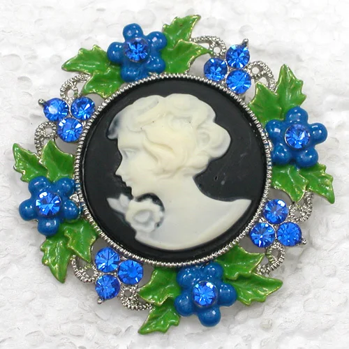Rhinestone Flower Brooch Pendant Portrait Cameo Pin Brooches Wedding Party Prom Jewelry C853 B
