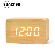 Suncree Wooden Digital LED Alarm Clock Time Despertador Sound Control USB AAA Temperature Display Electronic Desk