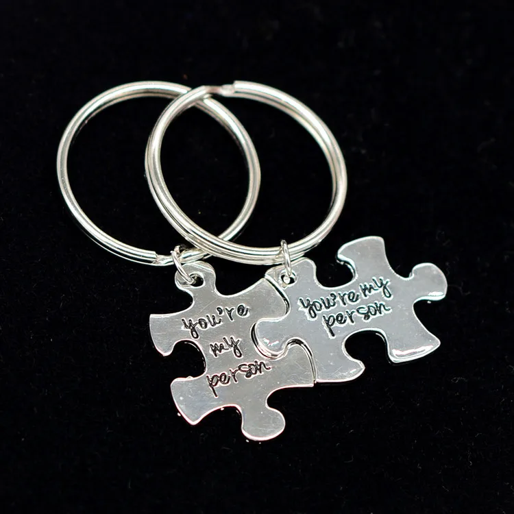 You Are My Person 2 pcs Puzzle Keychains For Lovers Antique Silver