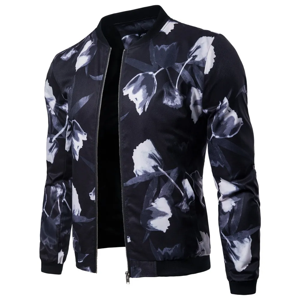 2018 Mens Floral Printed Casual Jackets Coat Long Sleeve ...