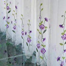 Пасторальные белые прозрачные тюлевые вышитые фиолетовые цветочные шторы для спальни гостиной окна экран занавеска для Декор для кухни