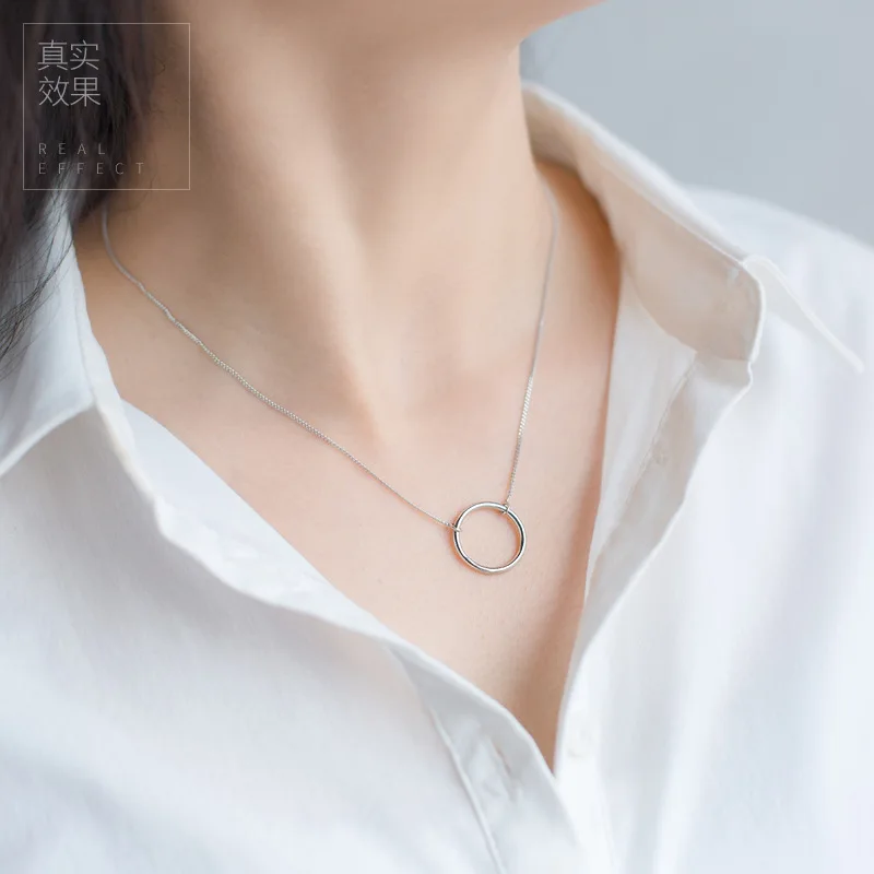 Реальный. Цепочка с подвеской из серебра 925 пробы 18 дюймов GTLX1015|circle pendant necklace|circle